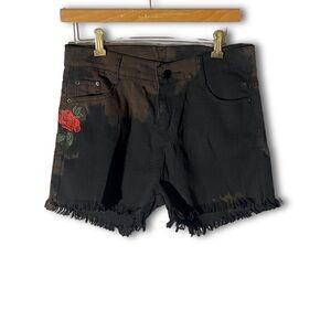 Custom Bleached Shein Rose Embroidered Distressed Jean Shorts